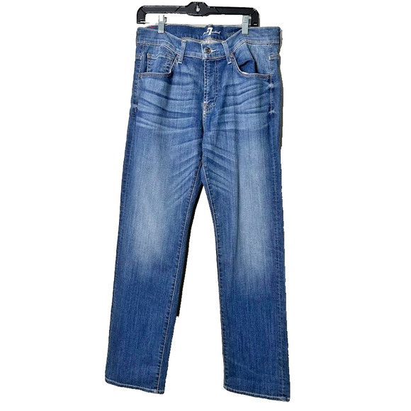 7 For All Mankind Jeans Mens Size 32 Blue Austyn Relaxed Straight Denim Stretch - Picture 1 of 10